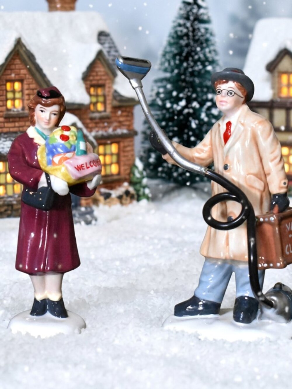 Department 56 Snow Village DOOR TO DOOR SALES Two Piece 56 55139 Vintage Holiday